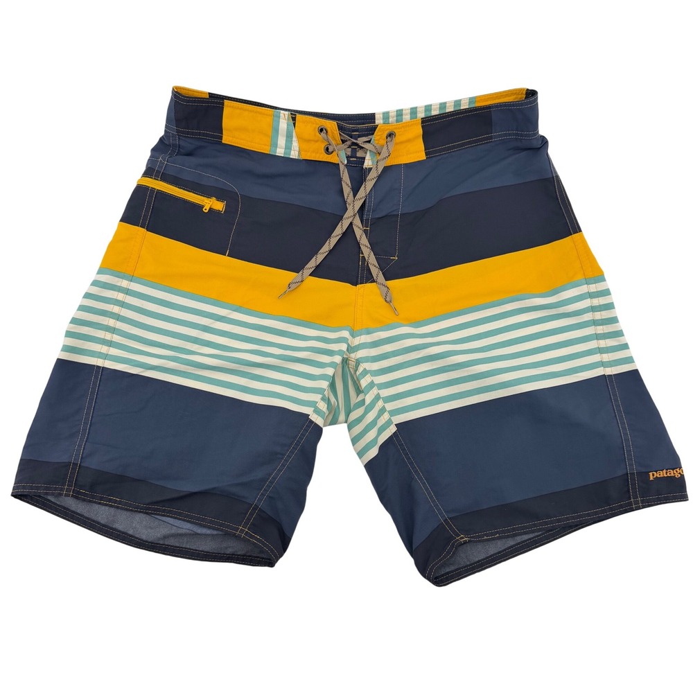 Patagonia Board Shorts‎ Mens 32 Multi Color Striped Nylon Swim Trunks Pockets